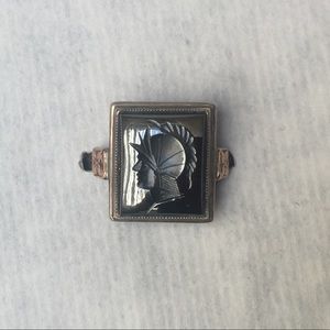 Sterling silver and 10k gold, Hematite stone ring